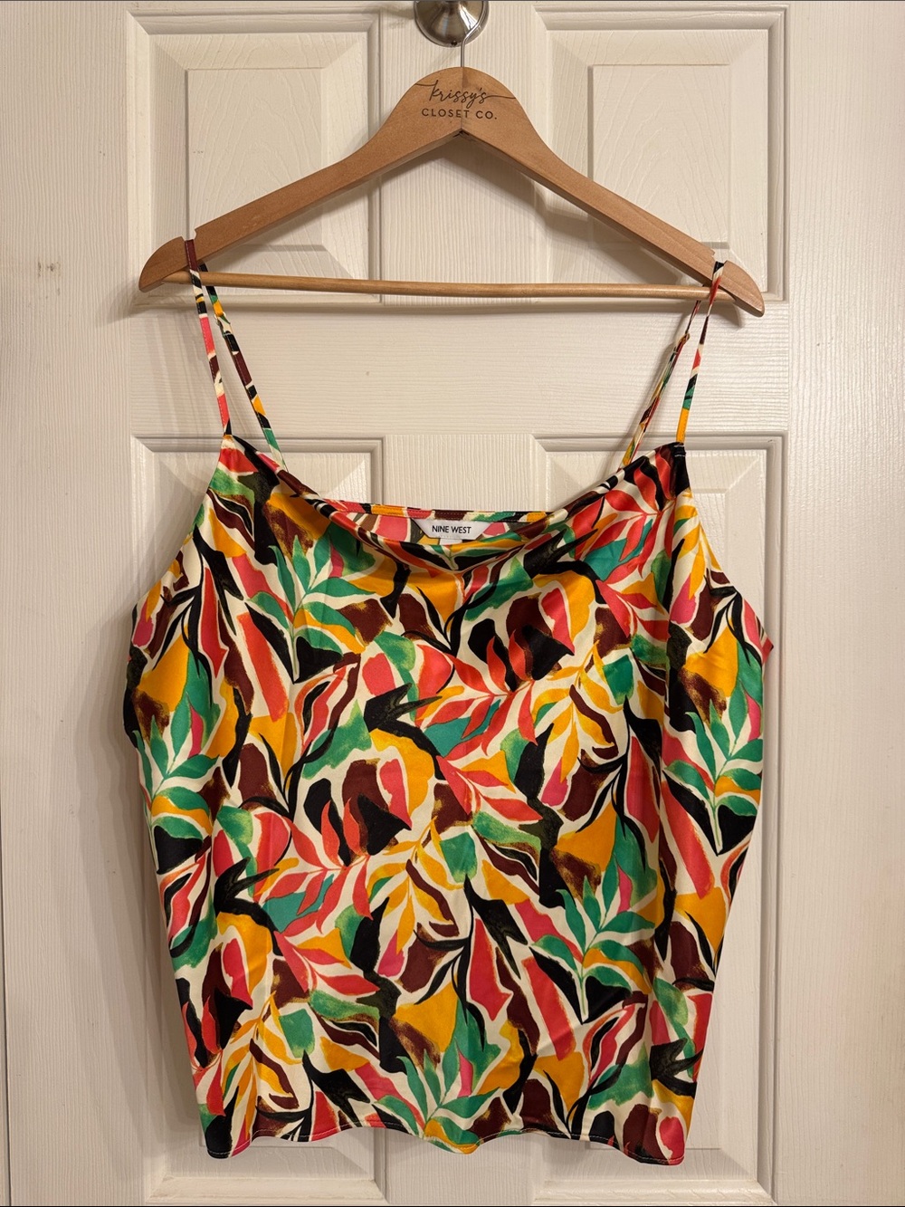 Nine West Multicolor Leaf Print Satin Camisole